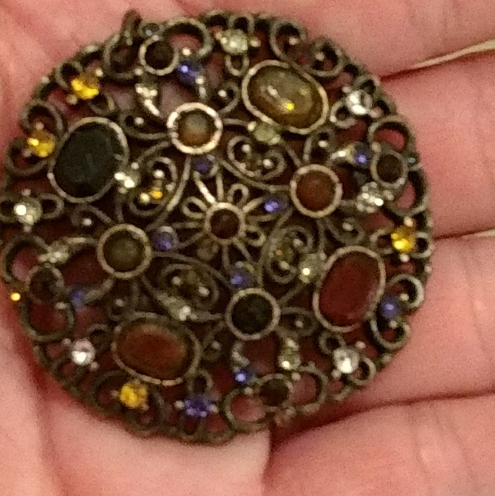 Gorgeous bronze and multi crystal pendant